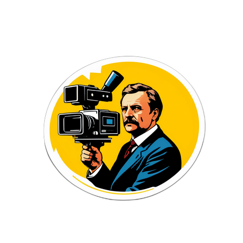 Návrh na nálepku s historickými okamžiky Františka Prachaře v kinematografii a televizi