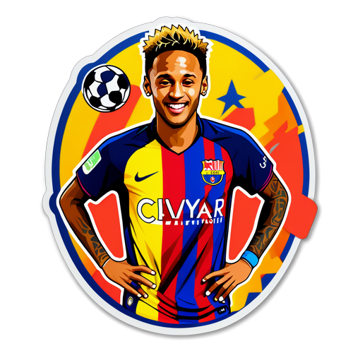 Autocolant vibrant Neymar cu elemente de fotbal