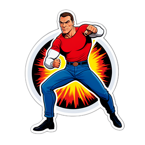 Cartoonachtige Afbeelding van Jean-Claude Van Damme in Actie