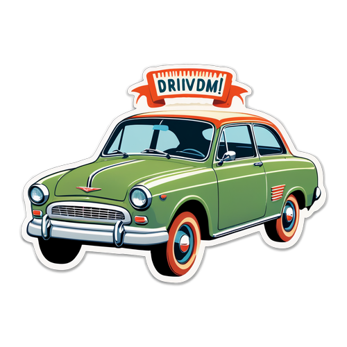 Ervaar de Vrijheid van Rijden met deze Schattige Retro Auto Sticker!