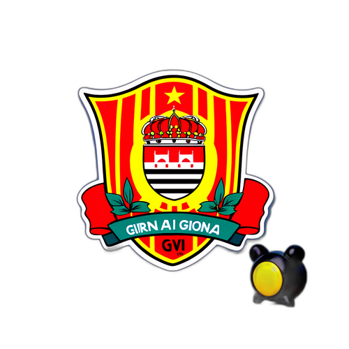 Odznak Girona a Real s večerním osvětlením