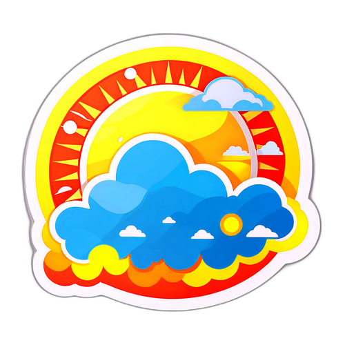 Nhãn dán thời tiết tươi sáng với mặt trời và nhiều mây