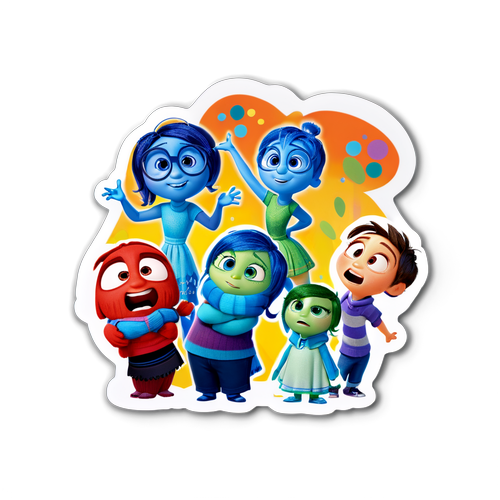 Adesivo do Inside Out 2 com os Personagens Principais em uma Cena Divertida