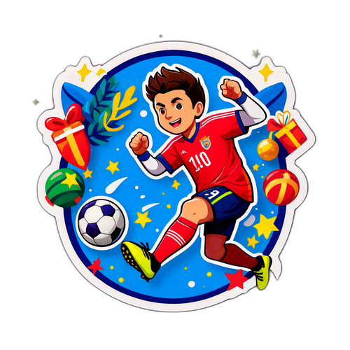 Sticker inspirant d'une scène de but décisif avec des décorations festives