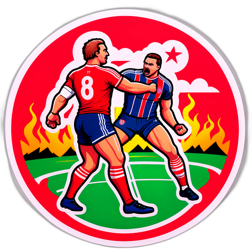 Epická ilustrace zápasníků Flamenga a Bayernu na hřišti