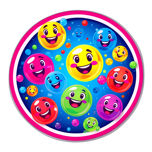 Sticker Loterii z Bąbelkami i Szczęśliwymi Twarzami
