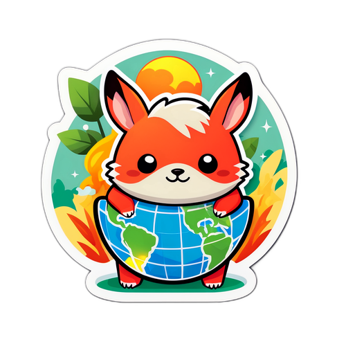 グローバル暖暖化の効果を象徴する可愛い動物キャラクターのステッカー