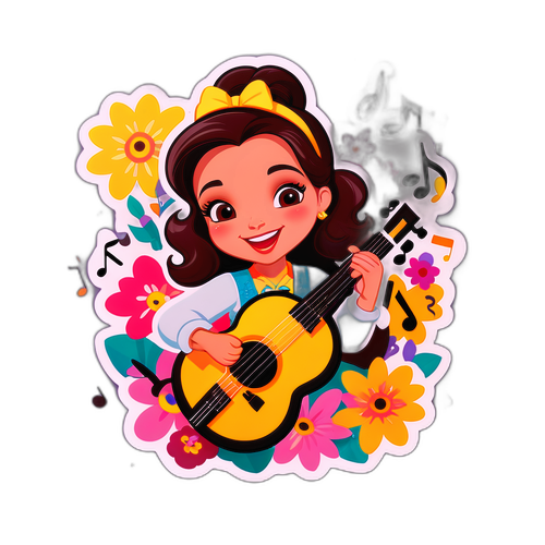 Vrolijke sticker van Belle Perez met een muziekinstrument