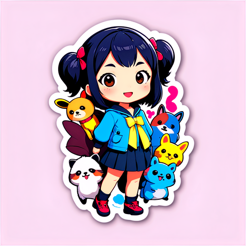 さやかいそやまのキャラクターとかわいい動物たちのコラボレーションステッカー