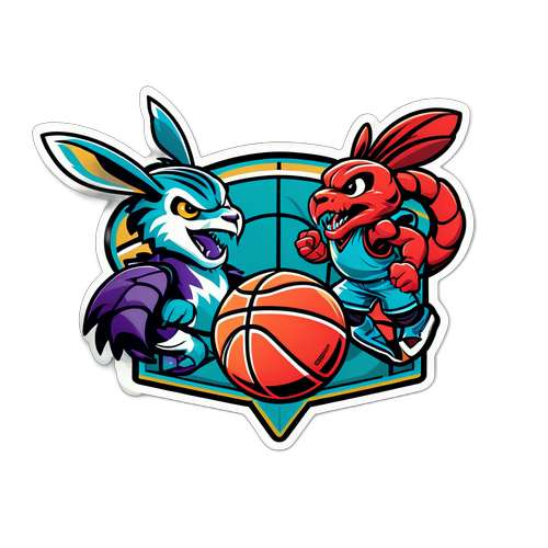 Autocollant représentant le match entre les Hornets et les Raptors