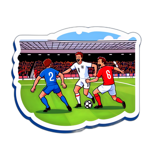 Comic-Sticker: Höhepunkte eines Fußballspiels zwischen England und Italien