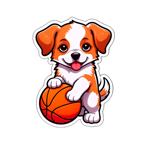 귀여운 강아지가 농구공을 가지고 있는 일러스트