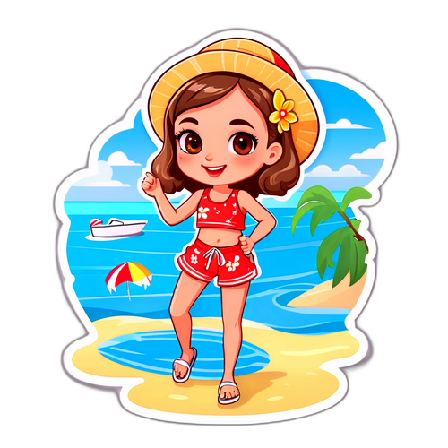 Стикер с девушкой в пляжной одежде