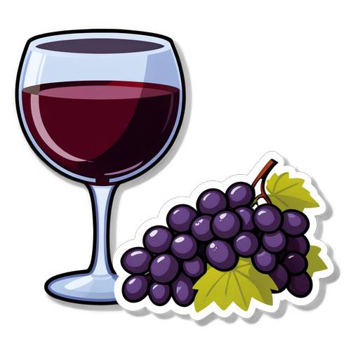 Sticker cu struguri și un pahar de vin roșu
