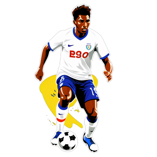 Ilustração de Lamine Yamal driblando adversários no estádio