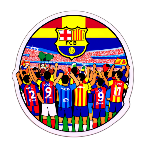 Scénický nálepka představující zápasový den v Barceloně