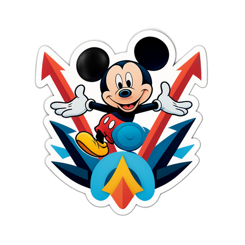 Leikkisä esitys Disney-osakkeista, jossa on Mikki Hiiri ja ylöspäin suuntautuvat nuolet