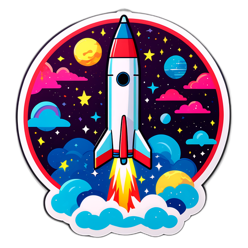 Estetyczny naklejka przedstawiająca chiński rakietę wylatującą w kosmos