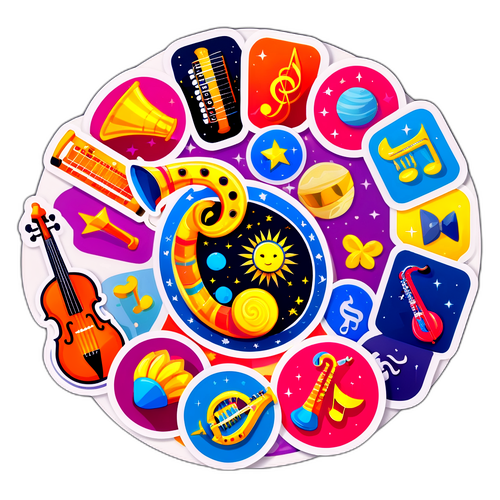 Наклейка с музыкальными инструментами и знаками Зодиака