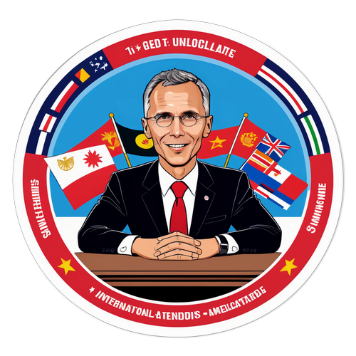 Karikatur av Jens Stoltenberg på et globalt toppmøte
