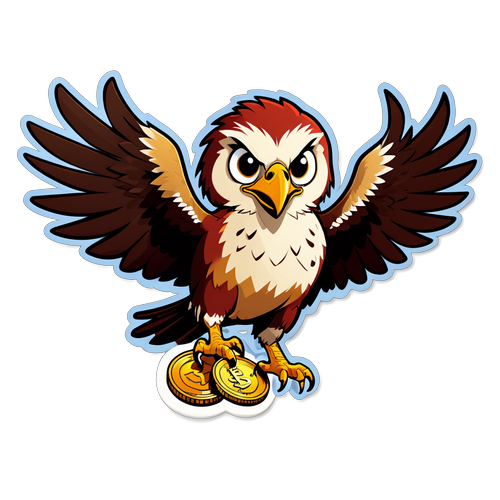 Cartoon Hawk with Coin - Invest Wise! Sticker