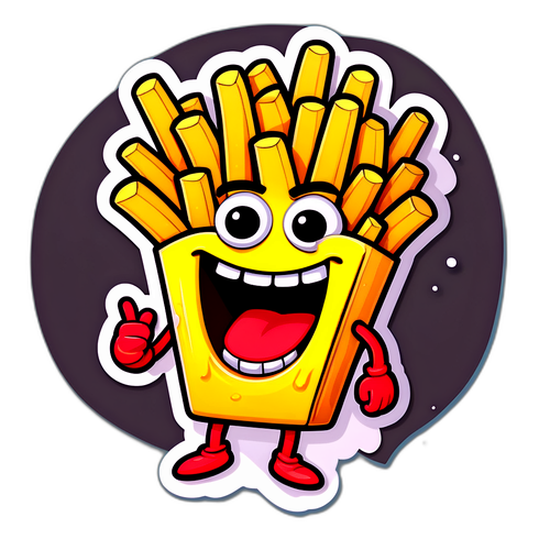 Witzige Sticker mit fröhlichen, cartoonhaften Pommes