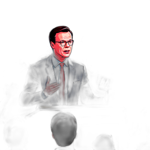 Ulf Kristersson beszéde a pulpitusnál