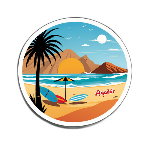 Malownicza naklejka przedstawiająca plaże Agadiru