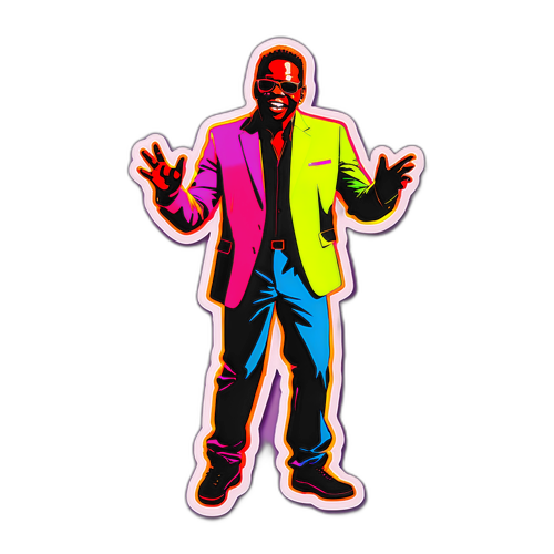Sticker van Bobby Brown in neon kleuren met dansende silhouetten van zijn schaduw