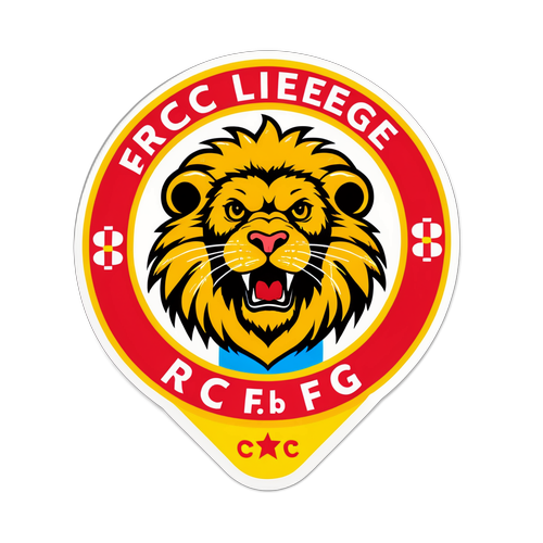 Sticker van RFC Liège met mascotte en een rood-geel banner
