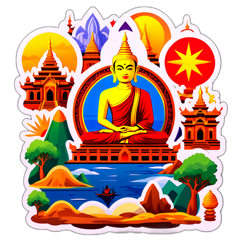 Sticker med olika aspekter av Myanmar