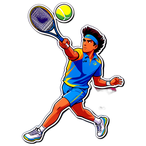 Sticker van Carlos Alcaraz tijdens een krachtige serve