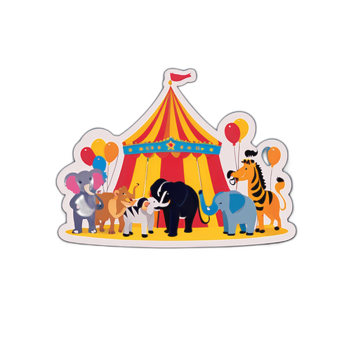 サーカスに集まる動物たちの楽しいステッカー