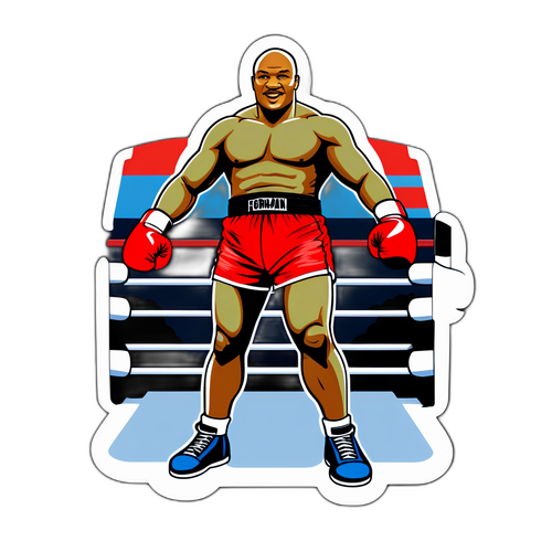 Ein kraftvoller Sticker von George Foreman im Boxring