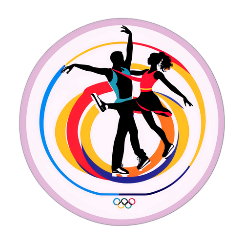 Para łyżwiarzy figurowych w skoku z olimpijskimi pierścieniami