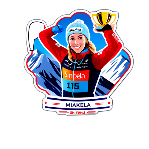 Wandsticker von Mikaela Shiffrin im Schnee mit Pokalen und inspirierender Botschaft