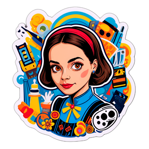 Dessin d'Alice Belaidi avec un look artistique et des accessoires culturels
