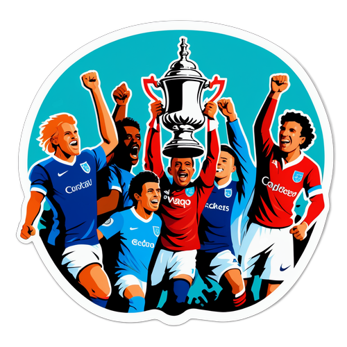 Ilustrasi Piala FA dengan Pemain yang Merayakan