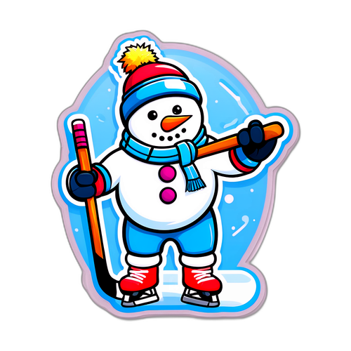 Skateende Snemand med Hockeyudstyr