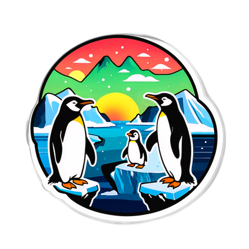 Διασκεδαστικό αυτοκόλλητο που απεικονίζει τη Γροιλανδία με καρτούν πιγκουίνους