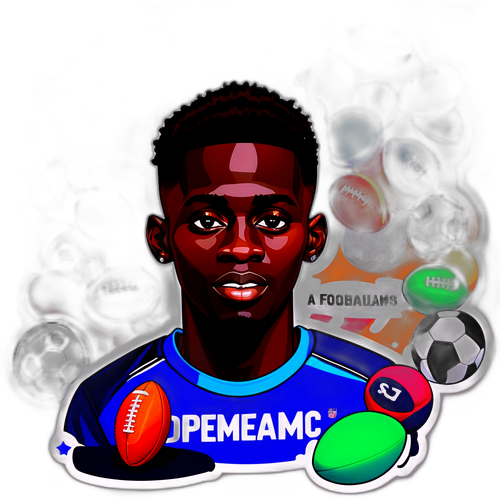 Vibrant Portræt af Timothy Weah med Fodbold og Inspirerende Citater