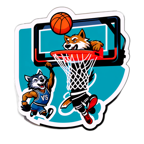 Sticker na Nagpapakita ng Kompetisyon ng mga Maskot ng Nets at Timberwolves