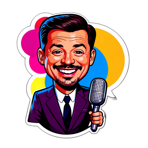 Karikatur av Jimmy Kimmel med mikrofon