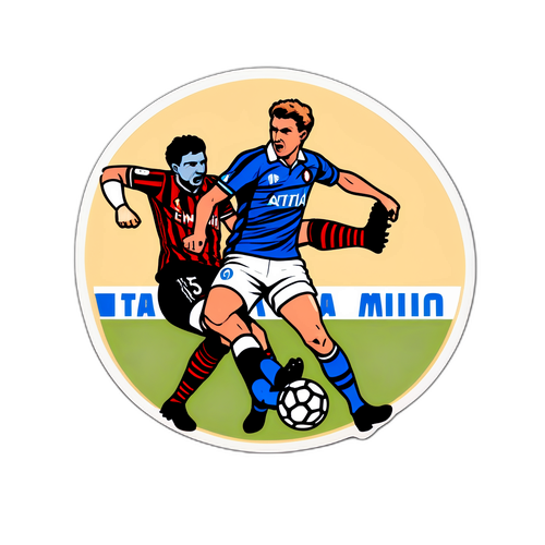 Стекер, що зображує легендарний момент гри Аталанта проти Мілану, виконаний в антикварному стилі