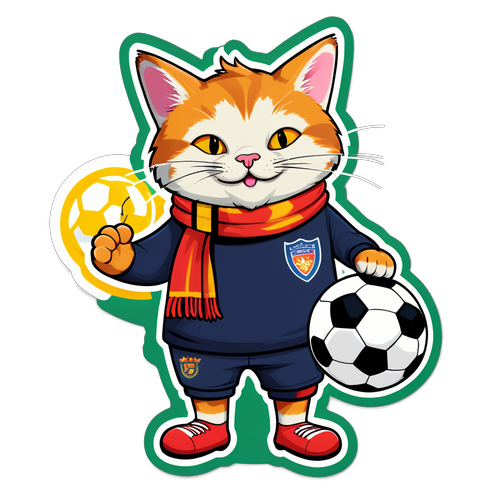 Ilustración humorística de un gato disfrutando un partido de fútbol