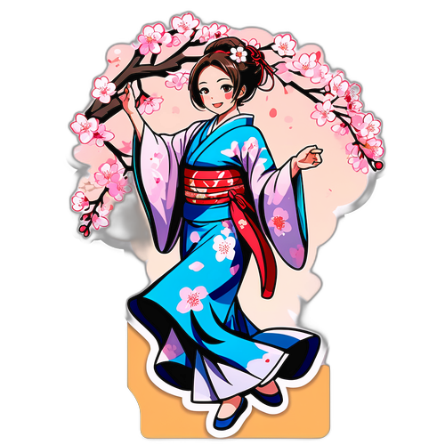 松本麗華が和服を着て優雅に舞っているイラスト