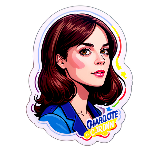 Kleurrijke sticker van een popconferentie met Charlotte Cardin
