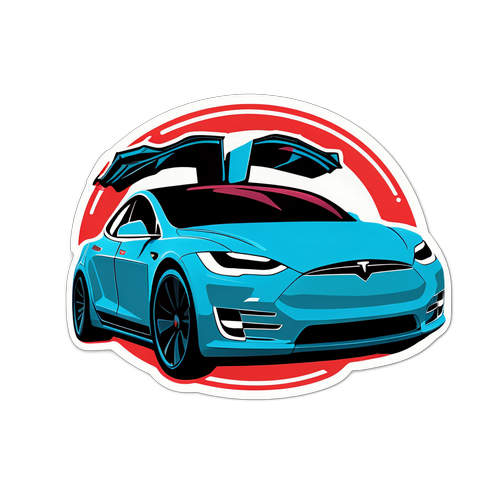 Stylizovaná nálepka s ikonickým designem automobilu Tesla
