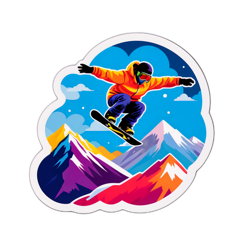Paysage de montagne avec snowboarder en saut
