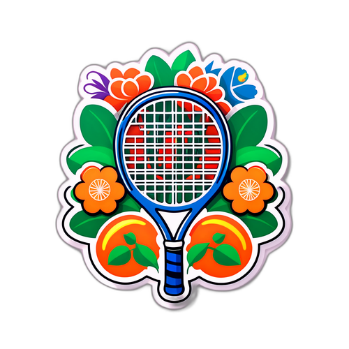 Diseño de una raqueta de tenis con flores entrelazadas